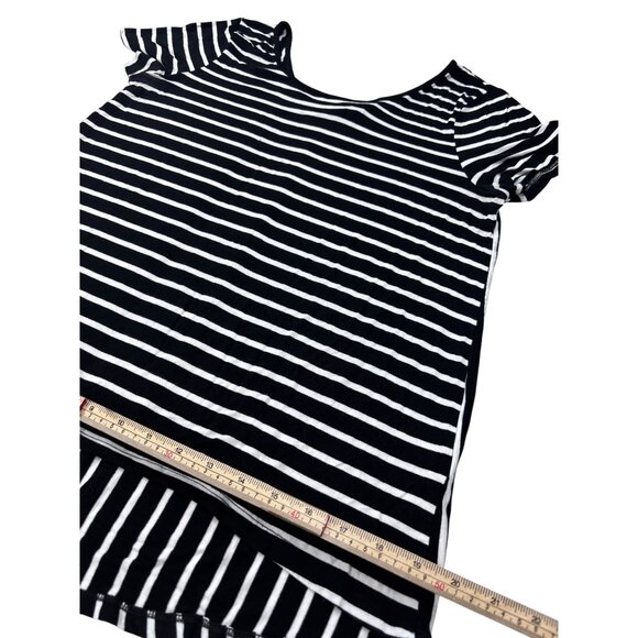 Cable & Gauge Black & White Striped Short Sleeve Top With Button Back Detail - Picture 9 of 9